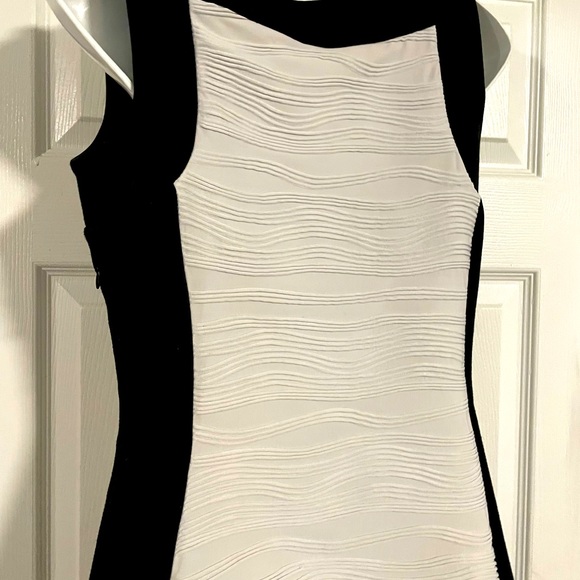 White and black Calvin Klein ruched sleeveless sheath dress size 4 - Picture 3 of 4